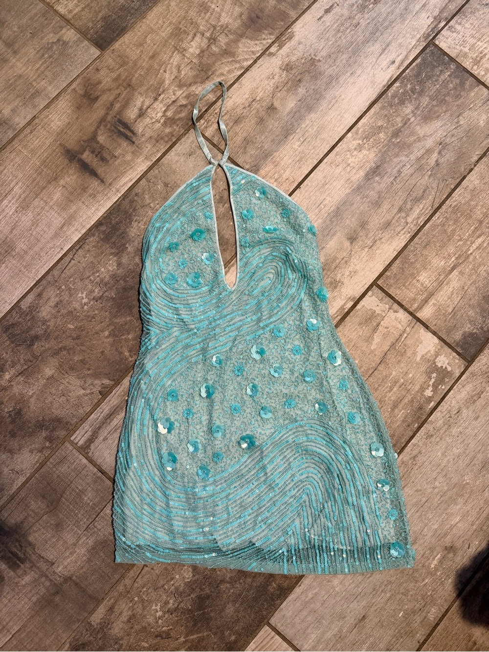 Lovers + Friends Aqua Halter Keyhole Sequin Mini Dress - Picture 7 of 8